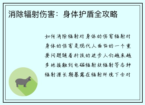 消除辐射伤害：身体护盾全攻略